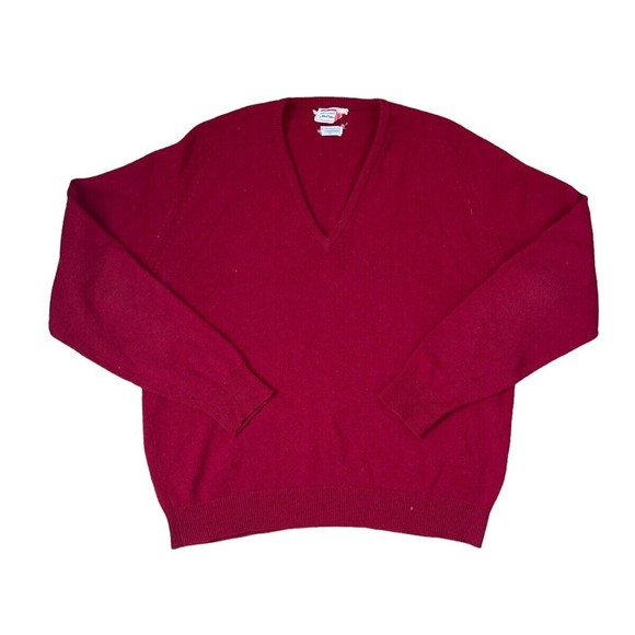 Alan Paine Vintage 100% Lambswool Sweater Red Burgundy 46 Extra Large England - Picture 1 of 7